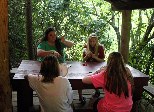 Camp Needlecraft Class on back porch