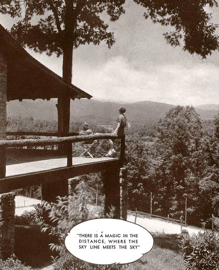 The mountain view from the hillside lodge porch