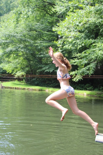 jumping into the lake