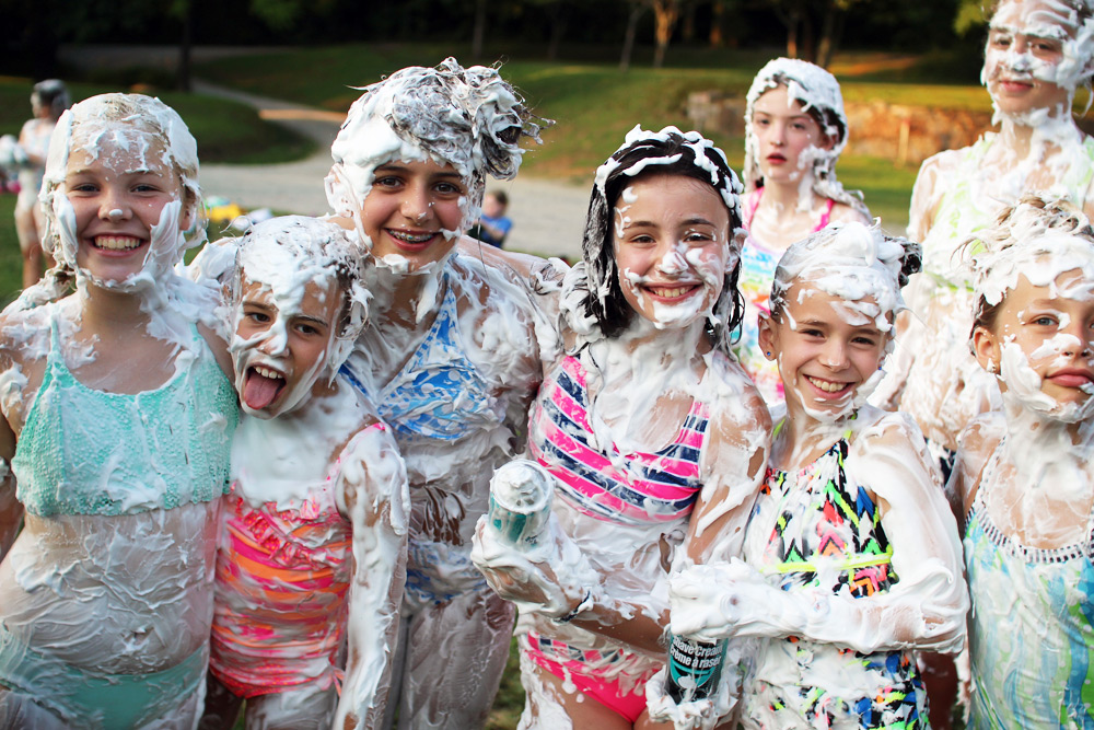 shaving cream group of girls