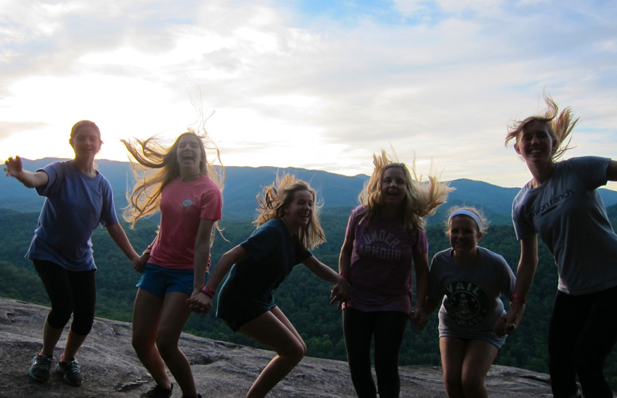 Girls hiking on John Rock