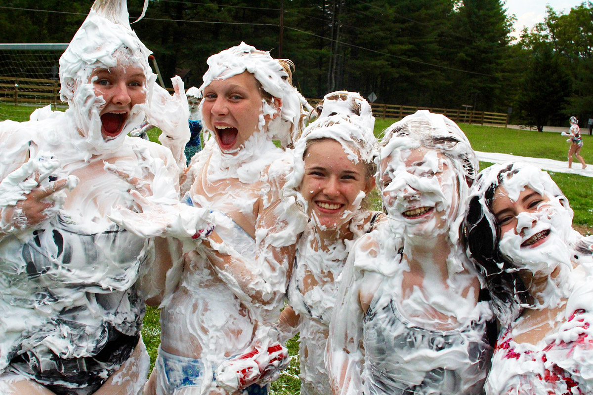 shaving cream girls posing