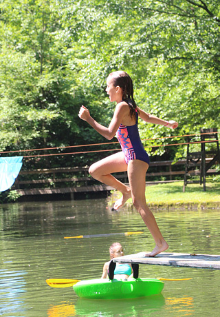 Camp jump in the lake