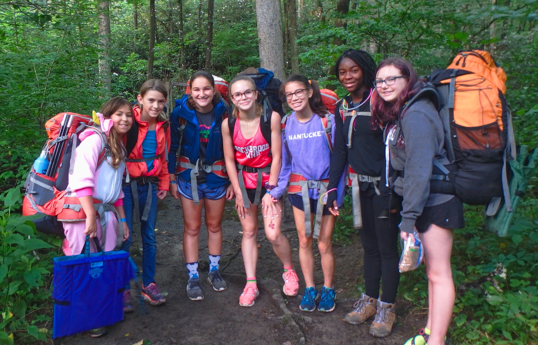 camp girls on backpacking trip