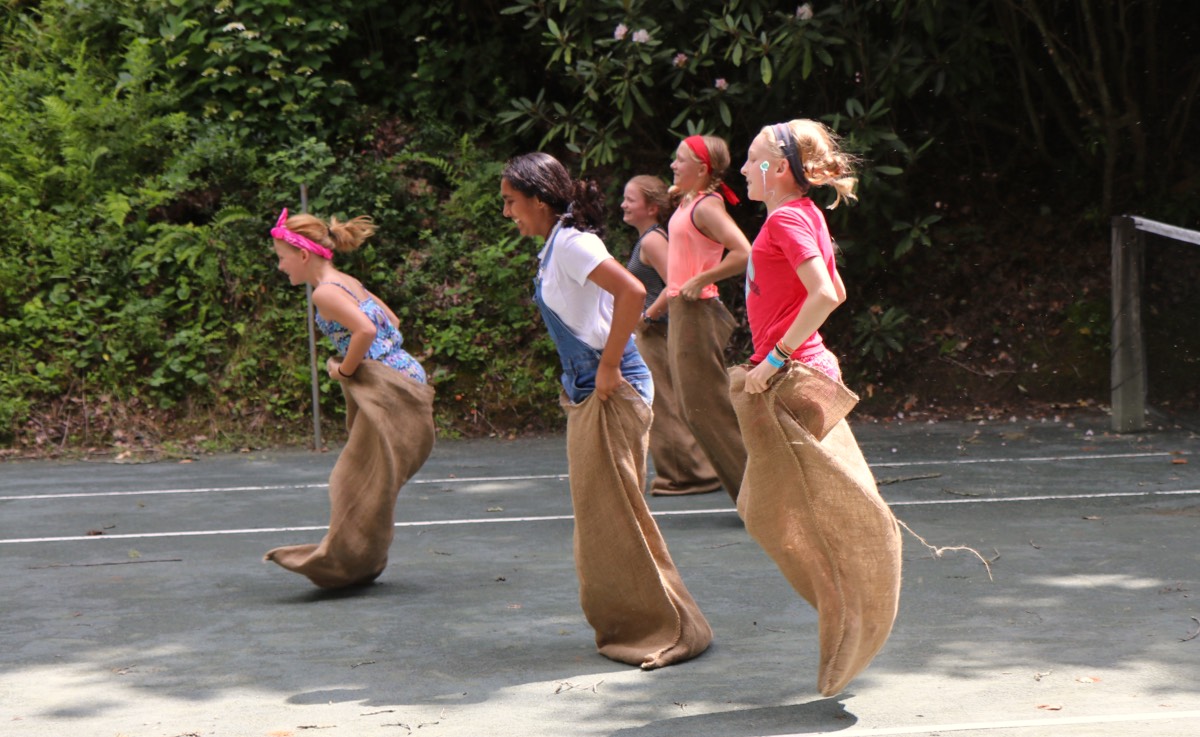 camp sack relay race