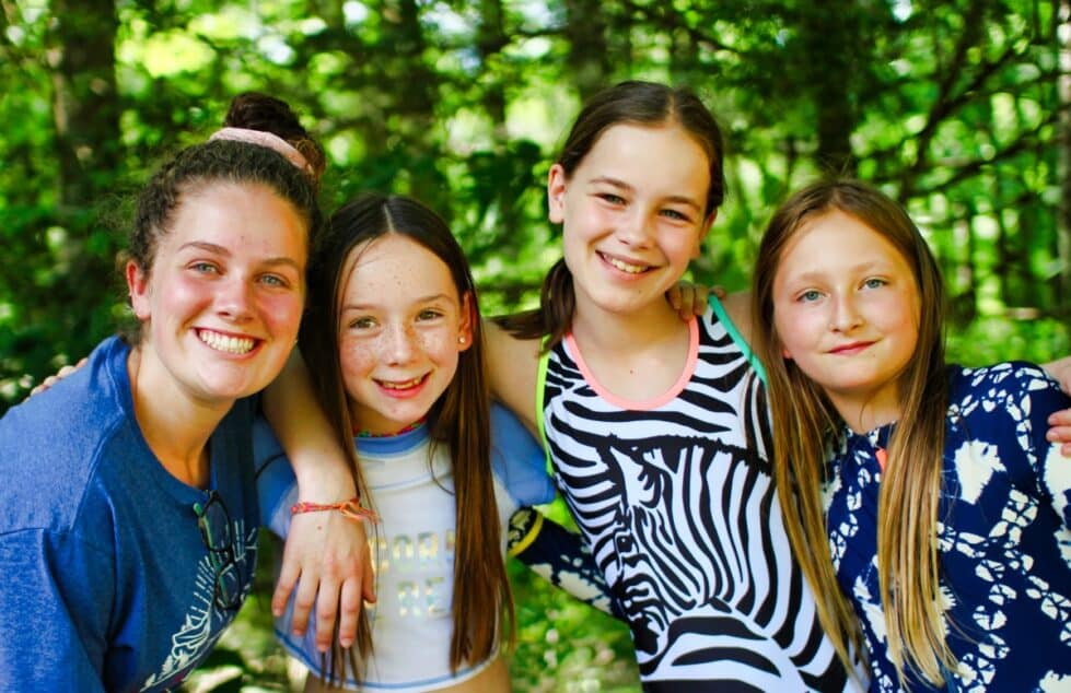 camp swim friends in blue