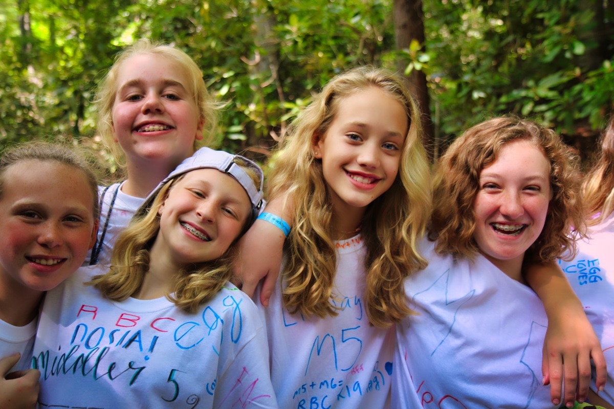 group of summer camp teenage girls