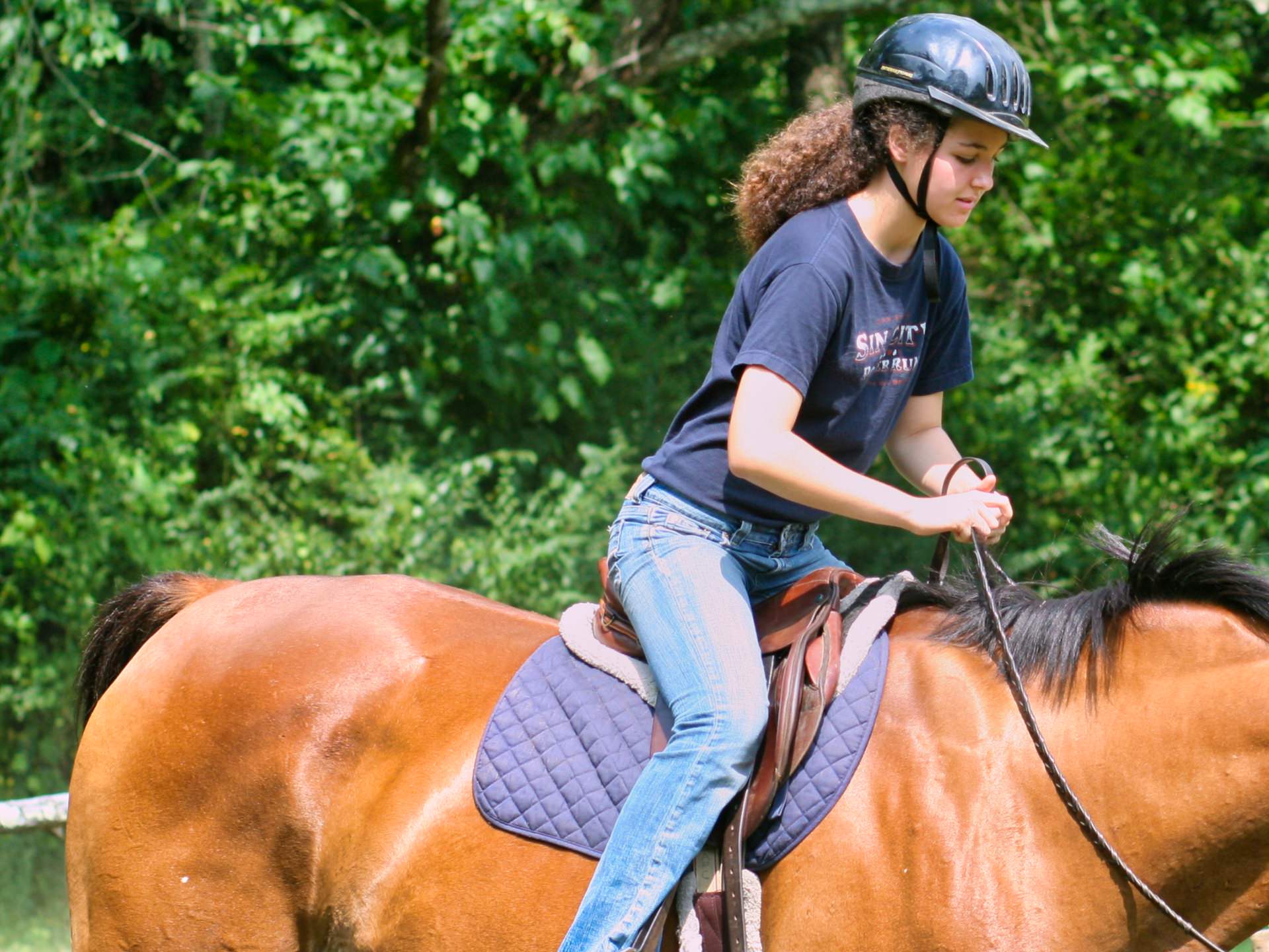 careful camp girl on horse