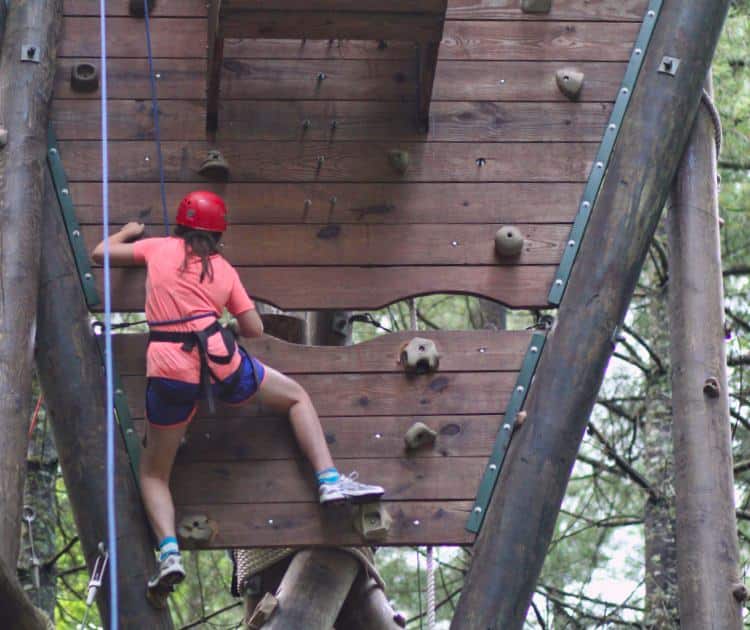 girls climb camp high challenge tower