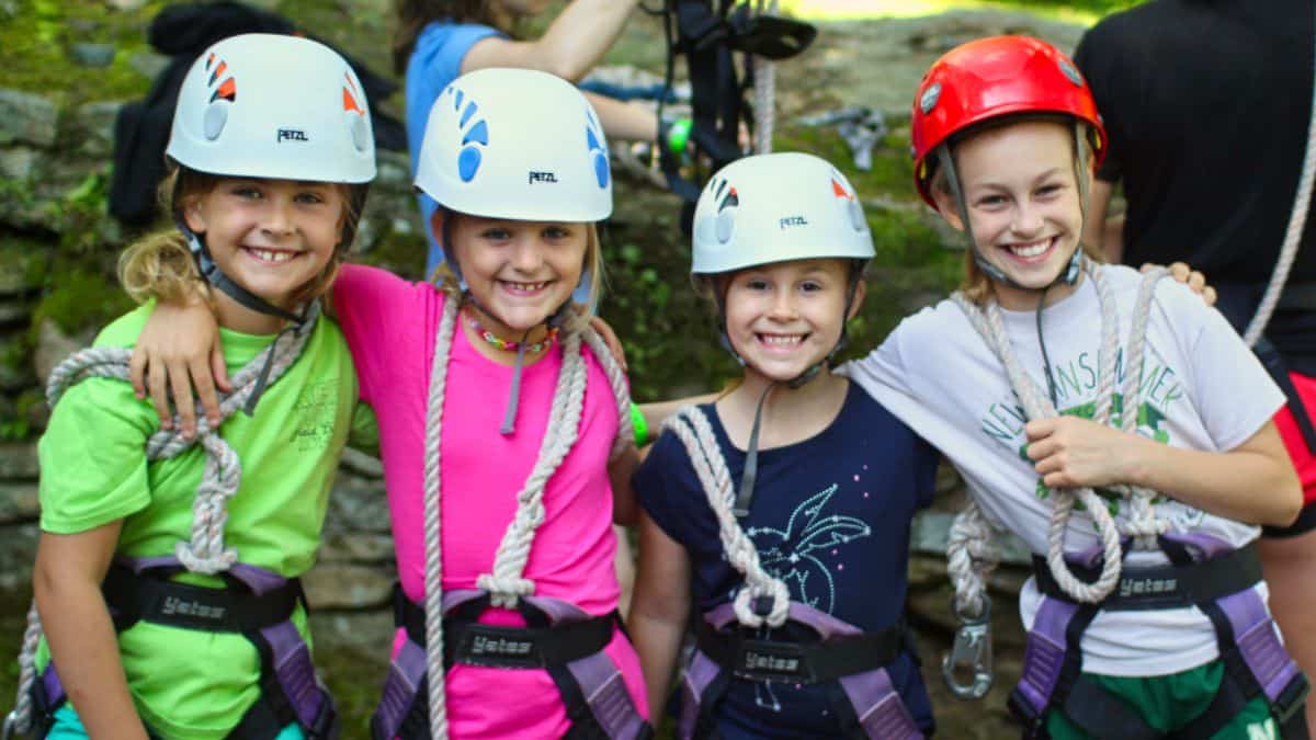 camp girls geared up for zip line