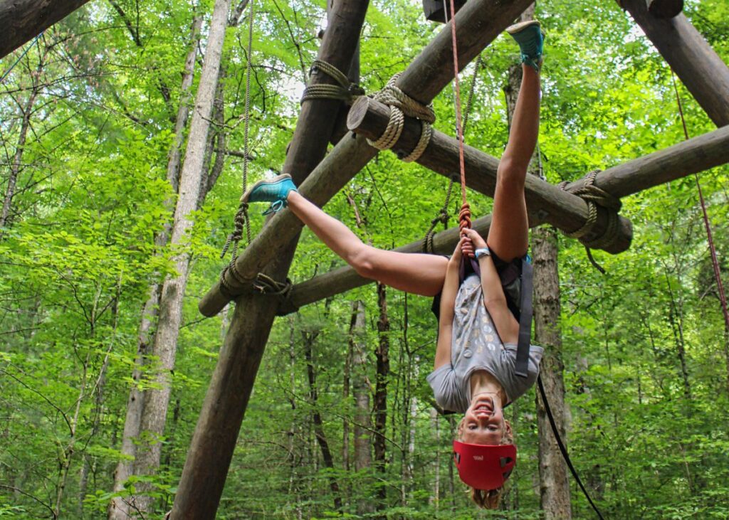 climber descending upside down