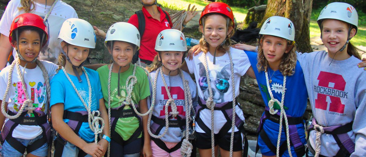 row of zip line camp girls