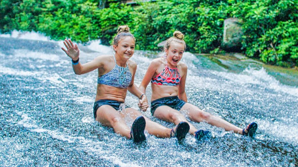 two camp girls on NC sliding rock