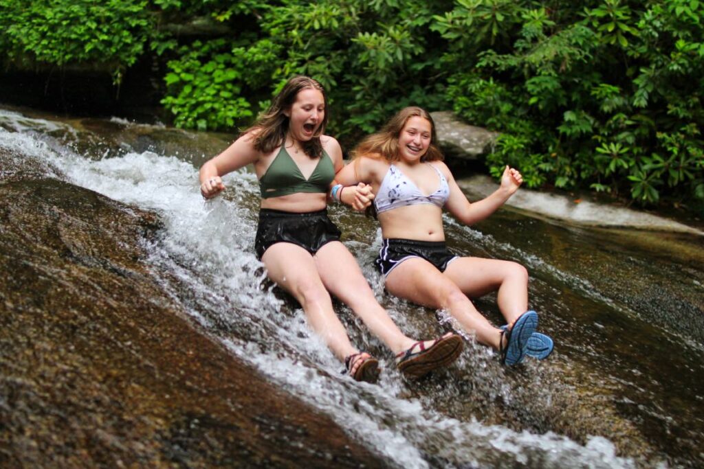 two girls on NC sliding rock