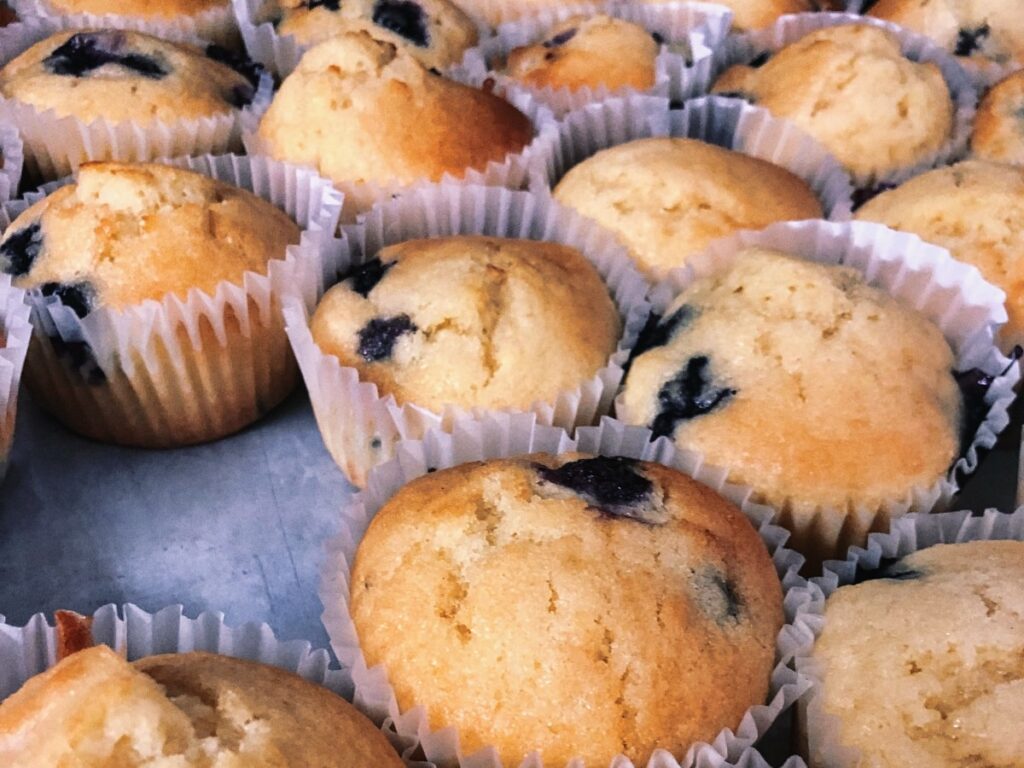 tray of freshly baked camp muffins