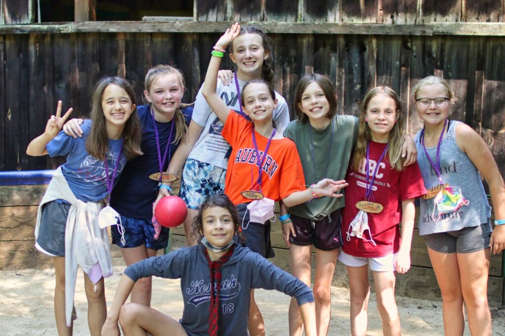 camp girls playing gaga ball