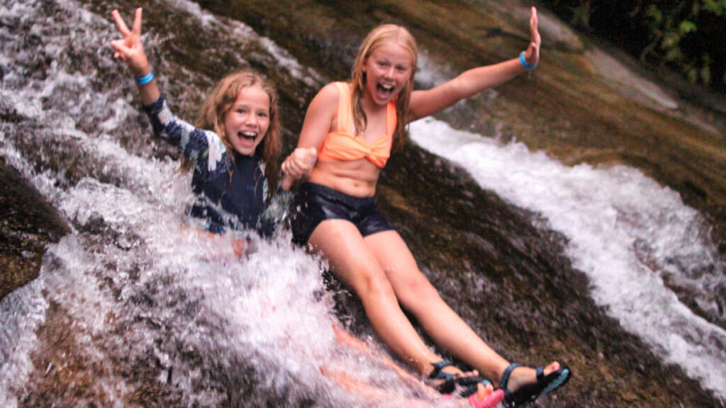 camp girls sliding