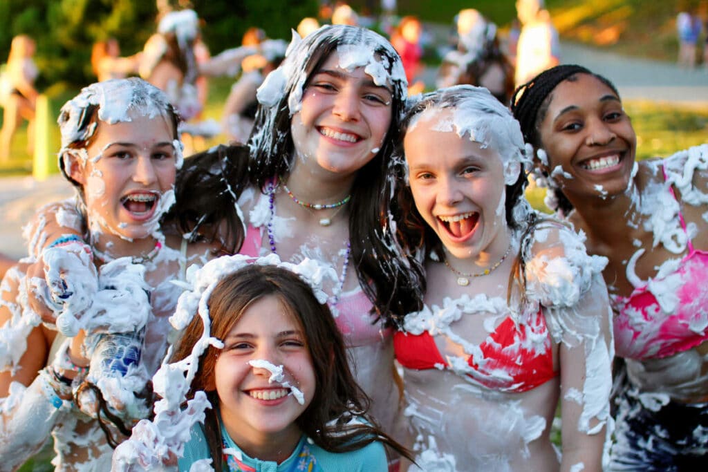 messy camp fun shaving cream fight