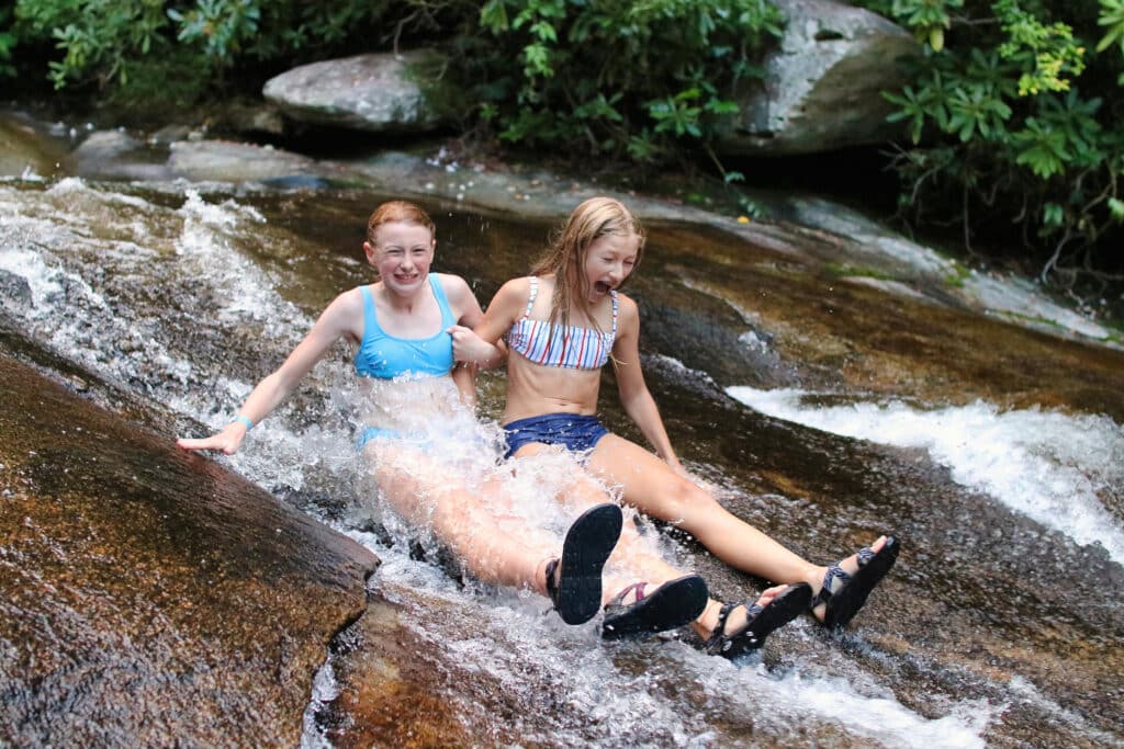 camp kids on sliding rock