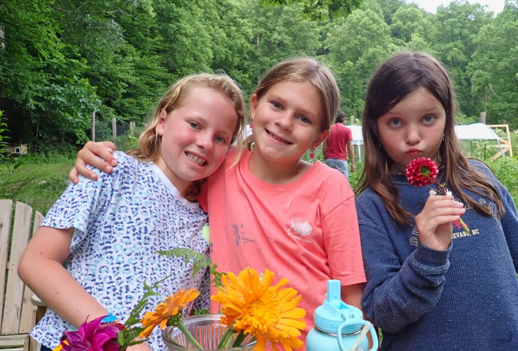 camp kids at flower farm