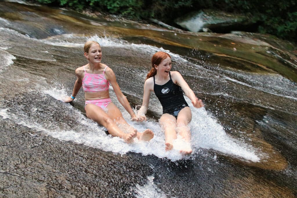 summer camp girls on sliding rock