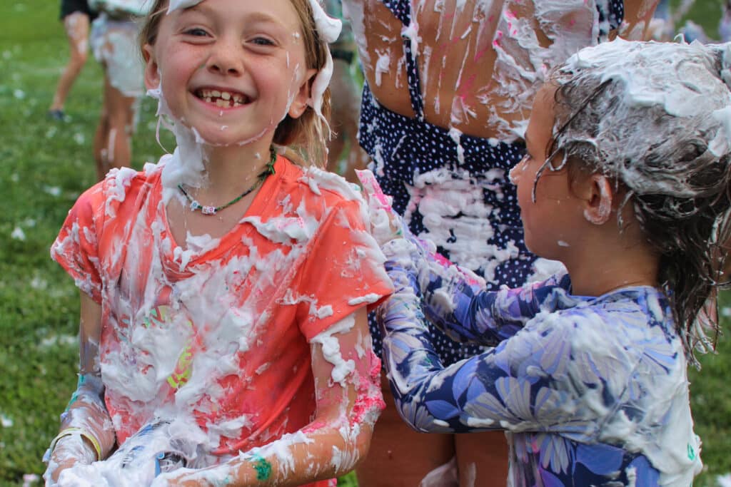 girls being silly with shaving cream