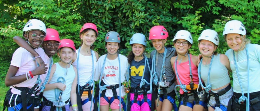 zip line girls at summer camp