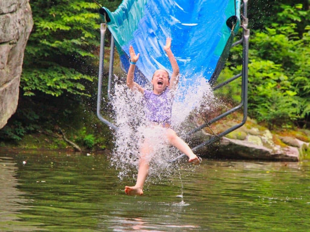 summer camp waterslide splashdown