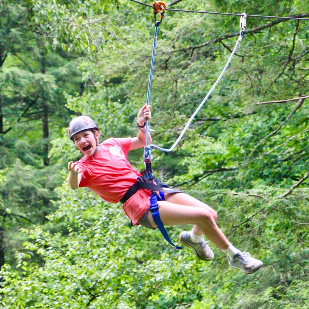 summer camp zip line pose