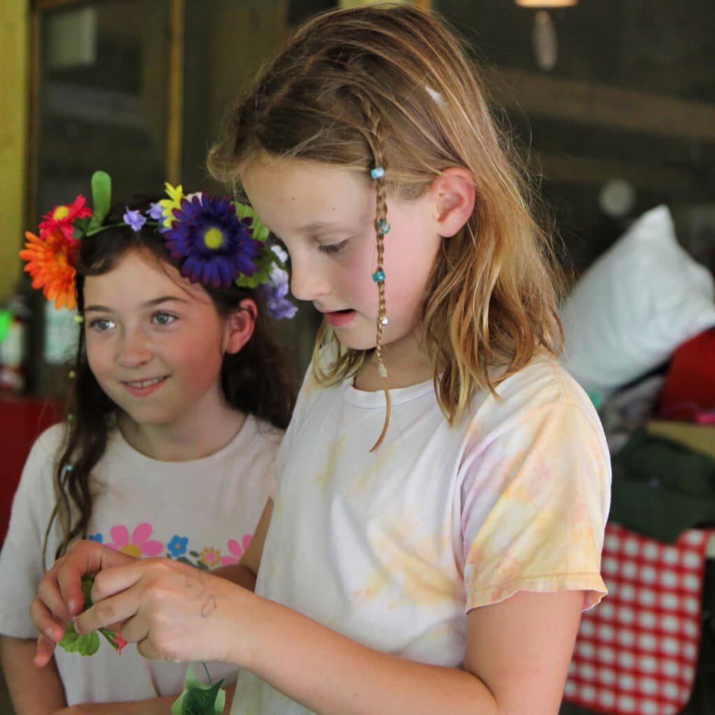 camp flower crown making