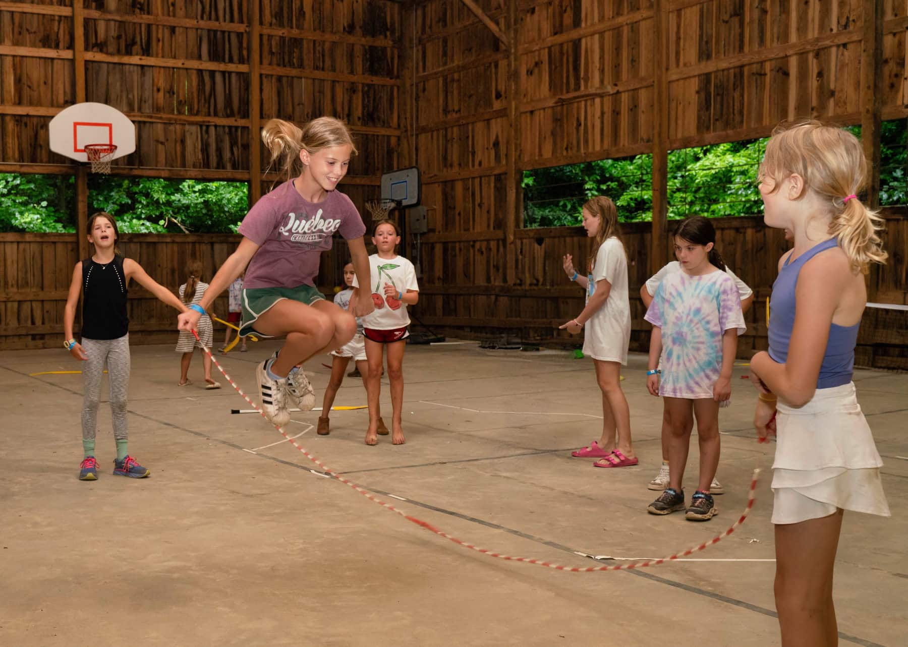 summer camp girls jumping rope