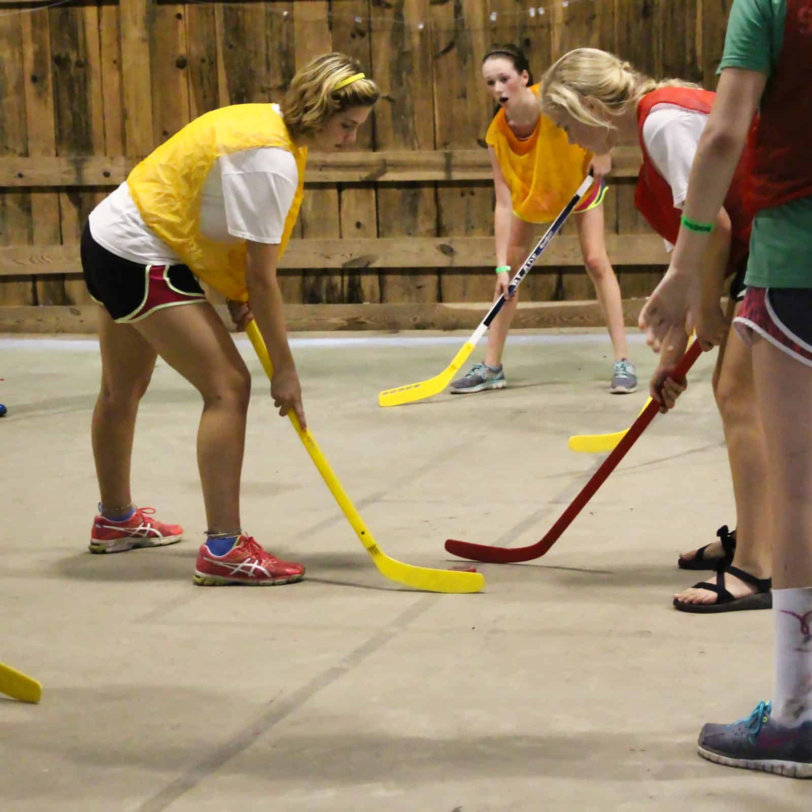 summer camp gym hockey game