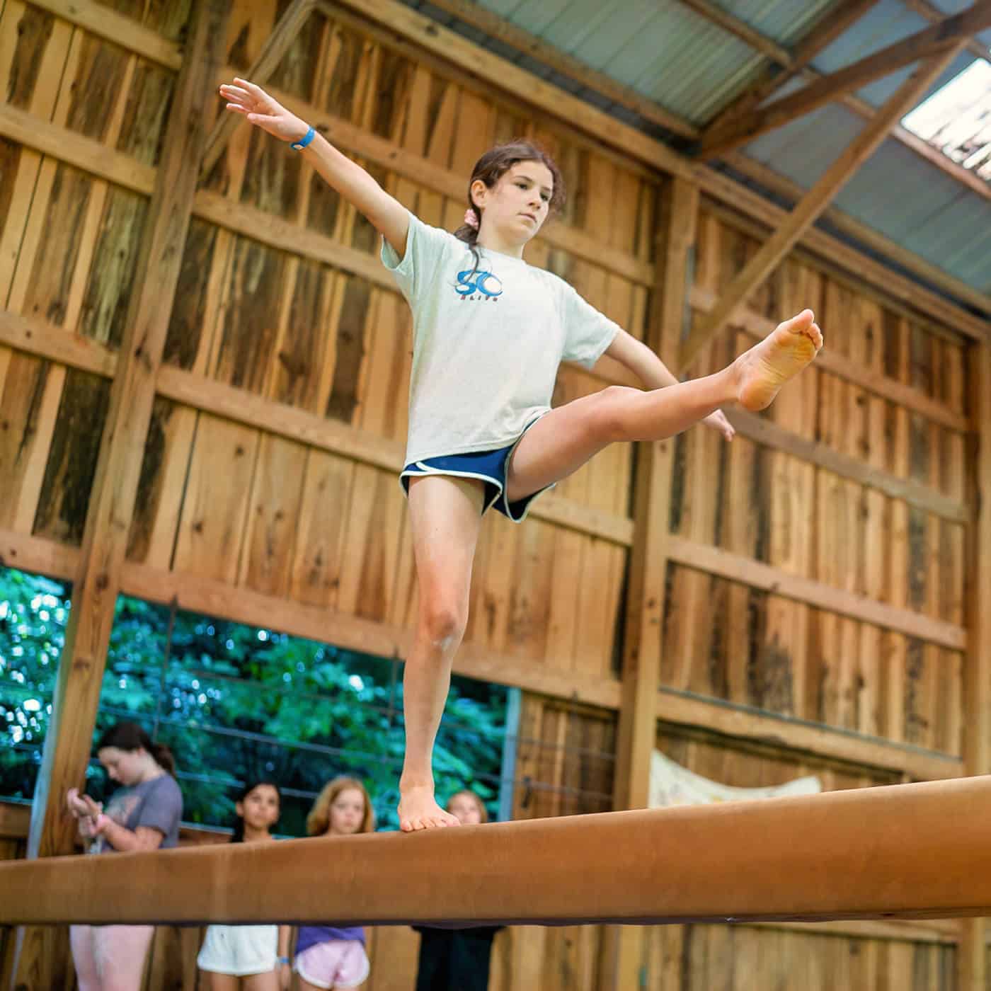 summer camp balance beam girl